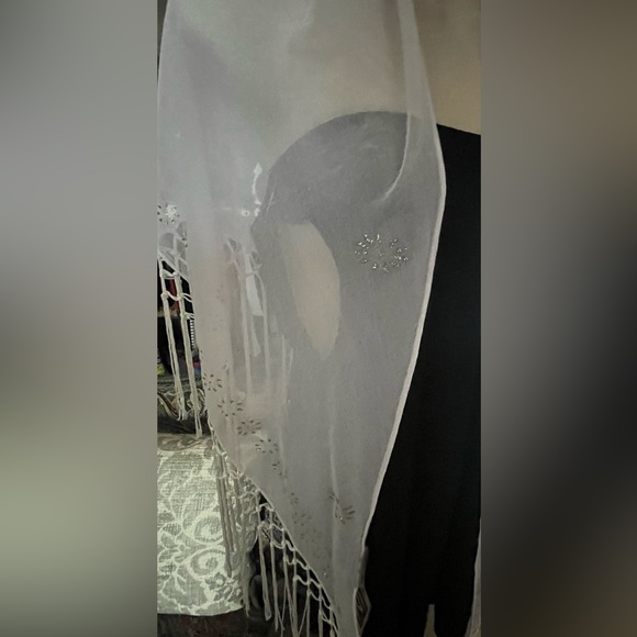 Ingear White Embroidered Fringe shawl - Picture 6 of 8